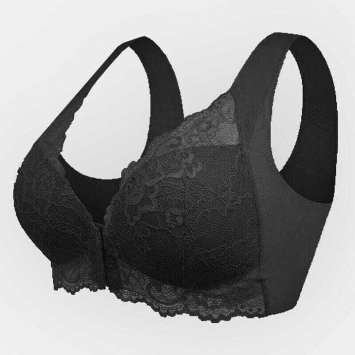 Seamless lace sports bra with front closure - Mireya-Black-M-The Livary