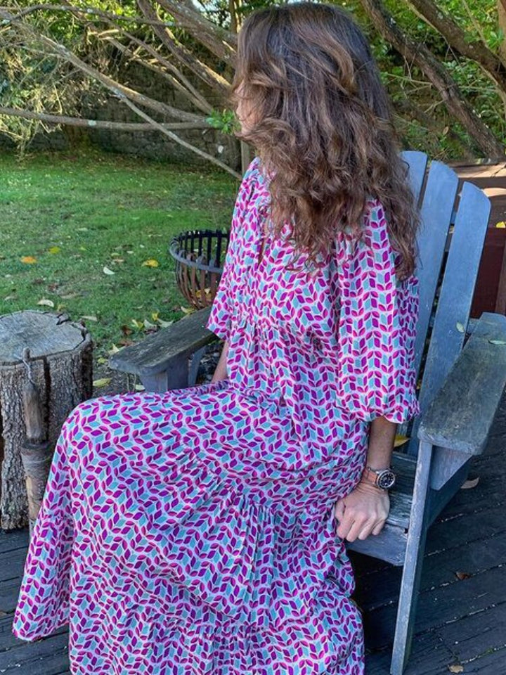 Printed maxi dress with waist band – Aurelia-Purple Blue-S-The Livary