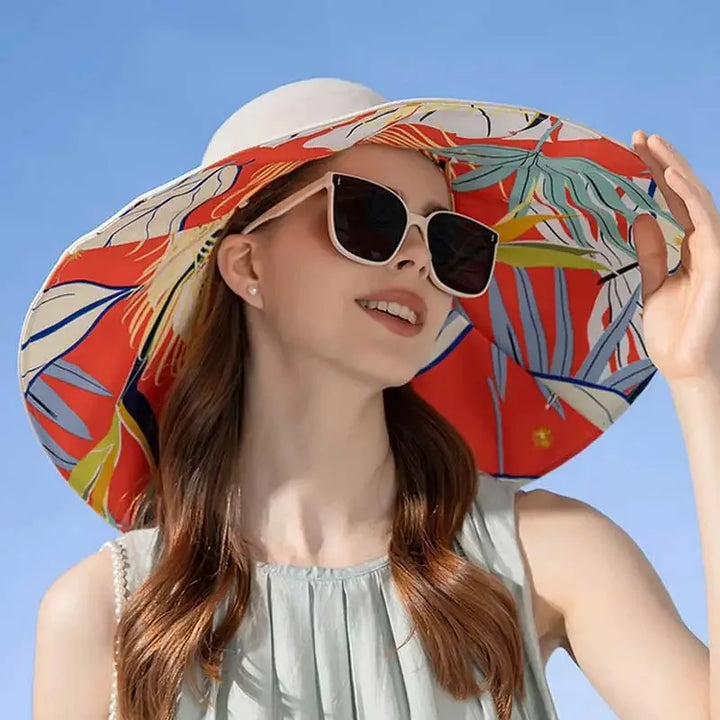 Reversible sun hat made of cotton with a wide brim (22-23 In) – Liora-Pink (double-sided)-The Livary
