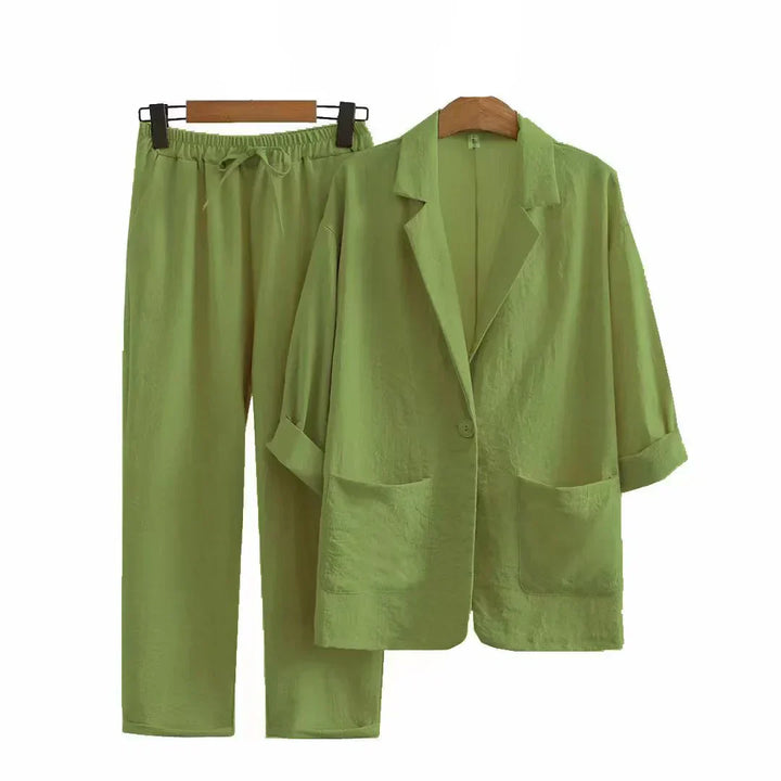 Airy & Stylish Two-Piece with Jacket and Straight Trousers for Women – Sorella-Green-S-The Livary