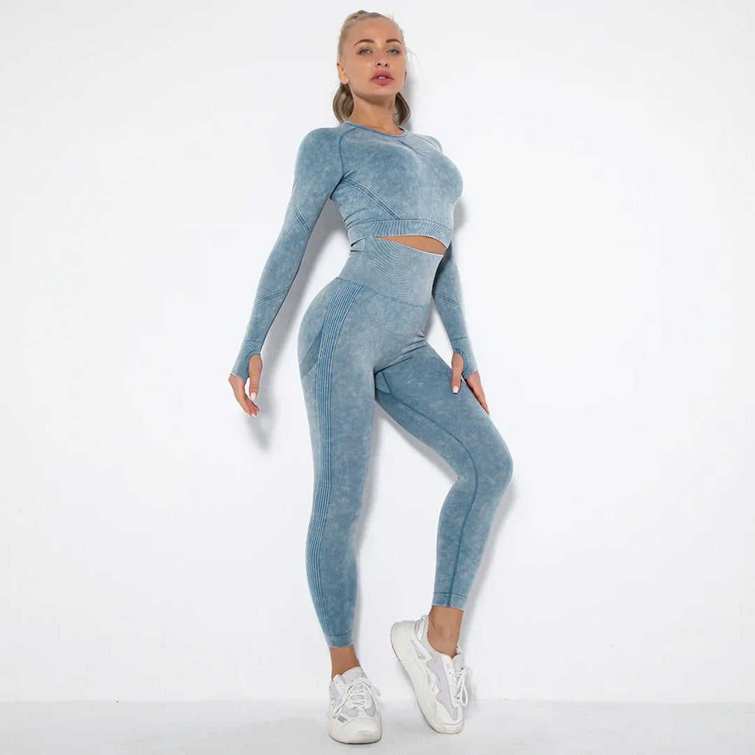 Seamless Women's Yoga Set with Cropped Top - Nova-Blue-S-The Livary