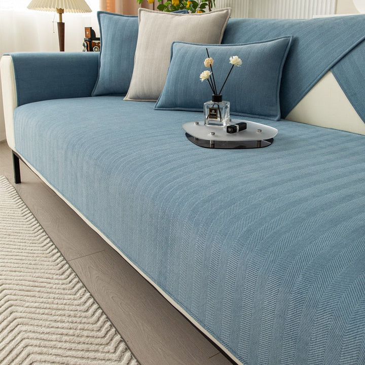 Chenille Bank Protector with Herringbone Structure – VeluraShield-Blue-27.6×27.6in-The Livary