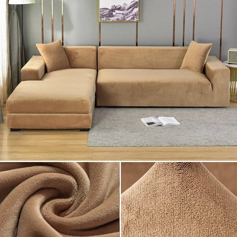 Stretch Velvet Sofa Cover with Luxury Finish - Sofina-Khaki-1 Zit (90-140CM)-The Livary