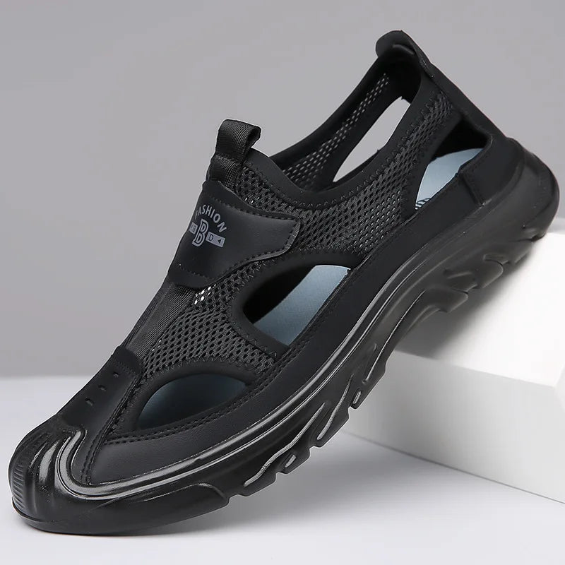 Breathable & Stylish Mesh Sandals for Men - Leon-Black-6-The Livary