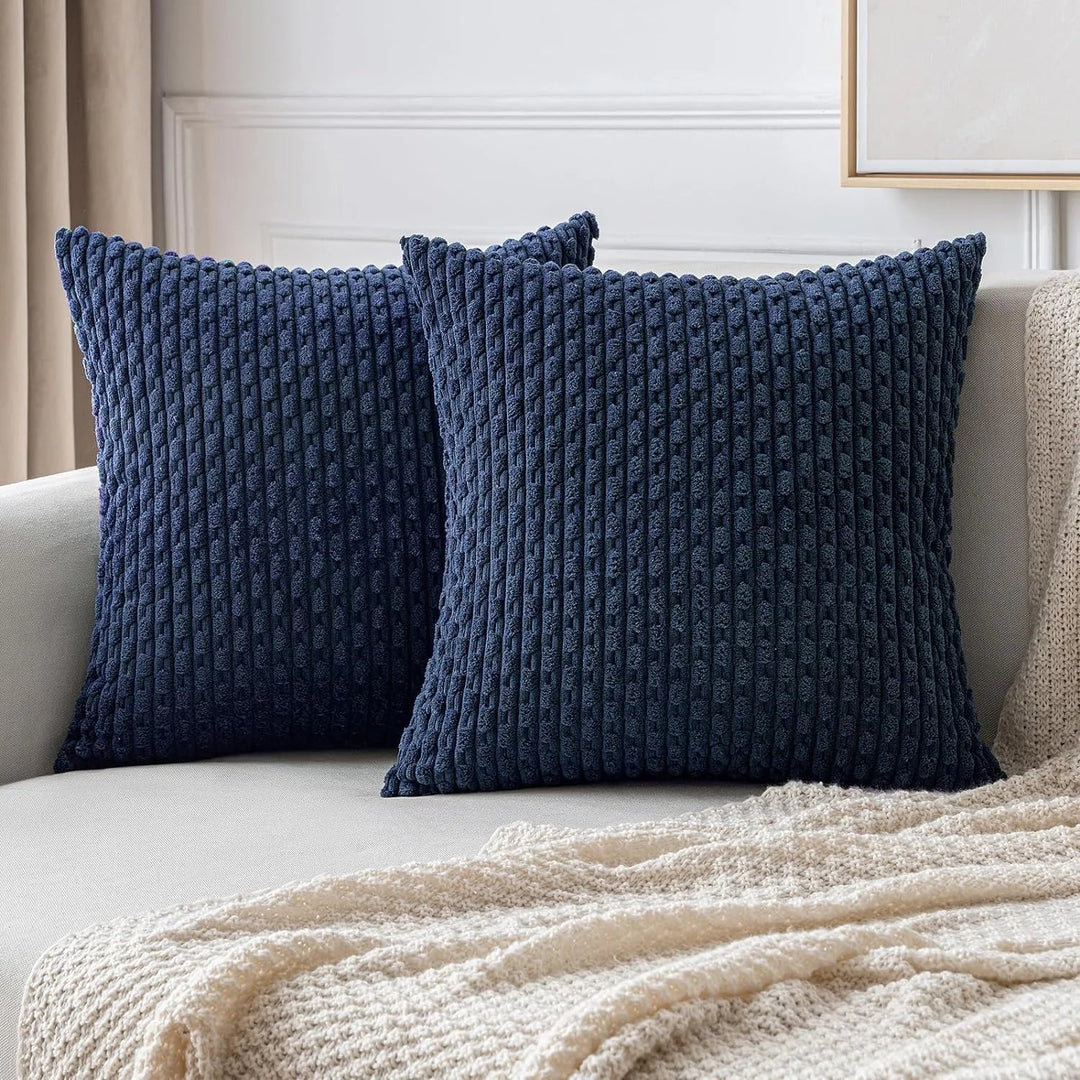 Corduroy Cushion Covers with Boho Style – Velvia-Blue-40x40CM-The Livary