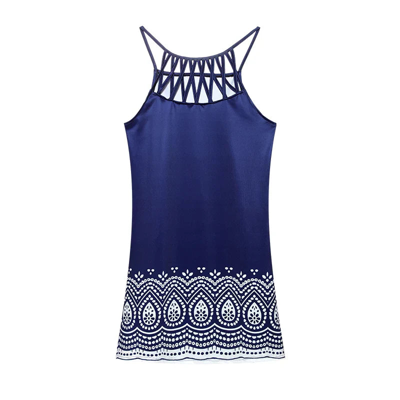 Trendy summer tunic dress with ethnic print & spaghetti straps – Kiara-Leopard print-S-The Livary