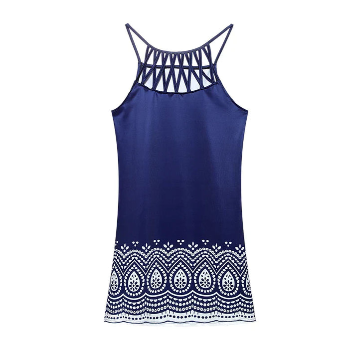 Trendy summer tunic dress with ethnic print & spaghetti straps – Kiara-Leopard print-S-The Livary