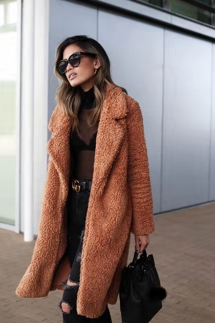 Trendy Warm Long Teddy Coat for Women - Isla-Chocolate-S-The Livary