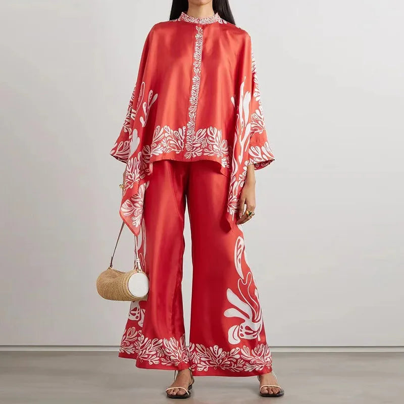Two-piece Women's Linen Streetwear Set with Ethno Print – Samira-Red-S-The Livary
