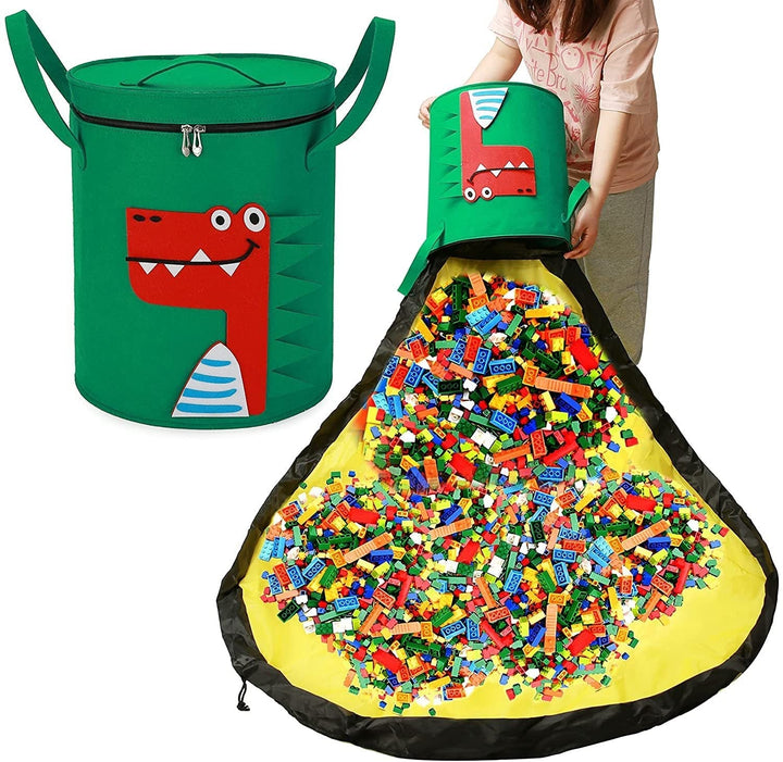 Play mat & Storage basket in one - Lino-Red Dinosaur-The Livary