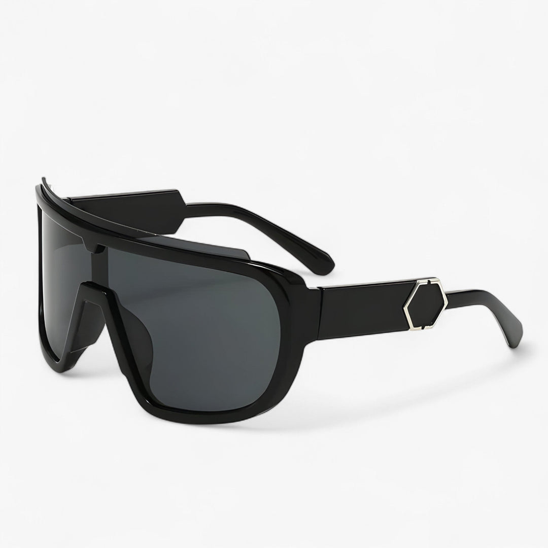 Oversized Monoblock Wraparound Sunglasses – Auron-Black Grey-The Livary