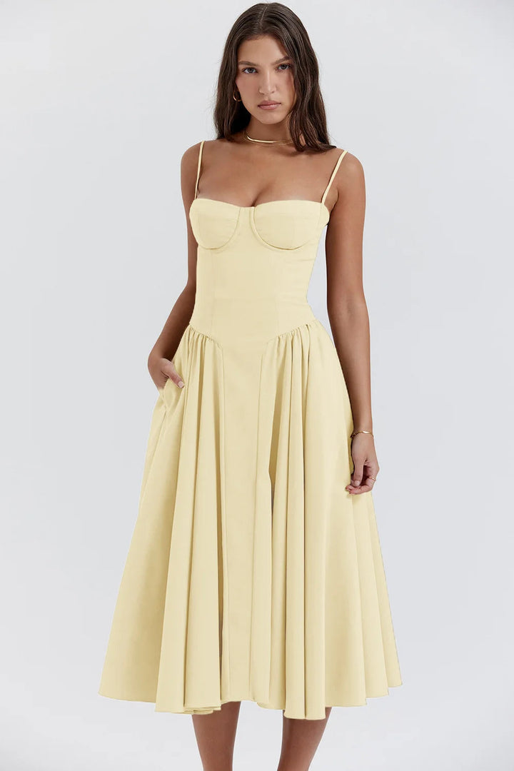 Summer dress with Sweetheart Neckline – Elvira-Blue-S-The Livary