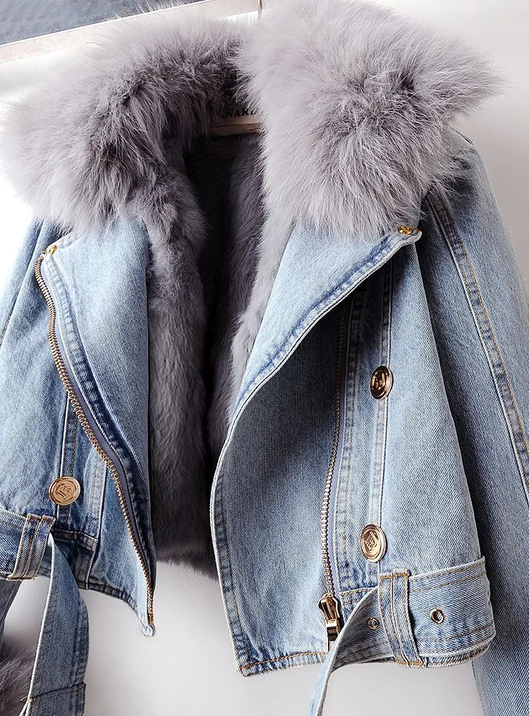 Denim and Faux Fur Elegance Jacket - Stella-Blue-XS-The Livary
