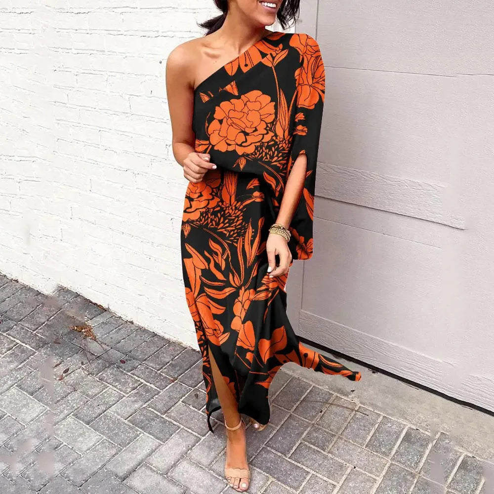 Dress with Diagonal Shoulder Line - Mila-Orange-S-The Livary