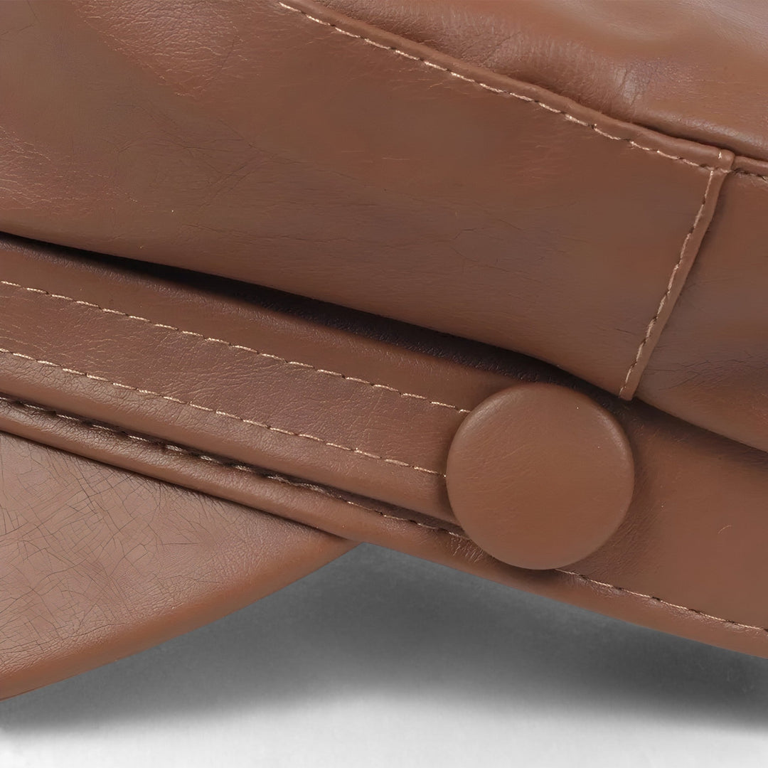 Octagonal women's flat cap made of PU leather – Valence-Brown-The Livary