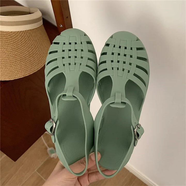 Trendy platform sandals in Korean style for women - Alina-Green-3-The Livary