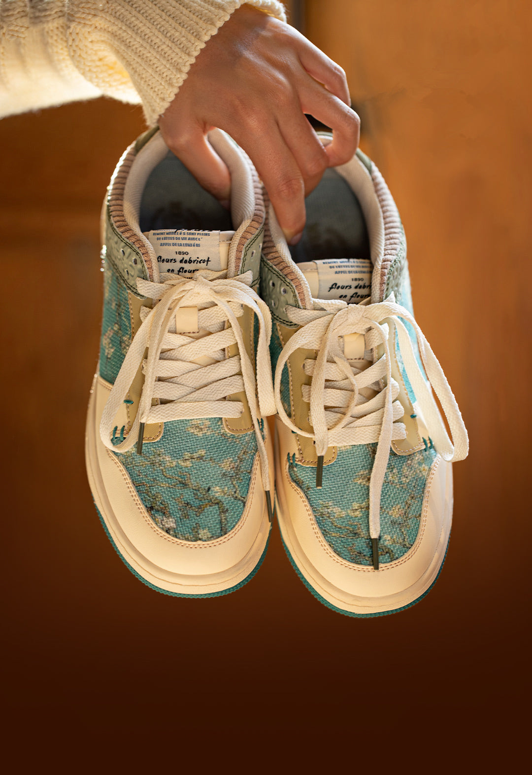 Stylish ladies' and men's art sneakers with almond blossom print – Arta-3-The Livary