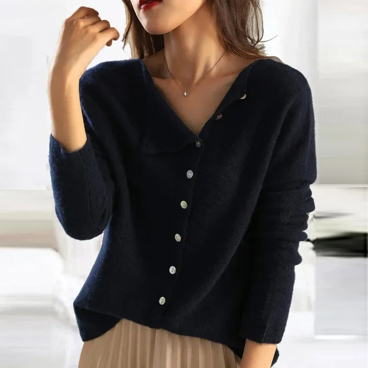 Fashionable Sweater with Stylish Button Closure - Elisa-S-Gray-The Livary