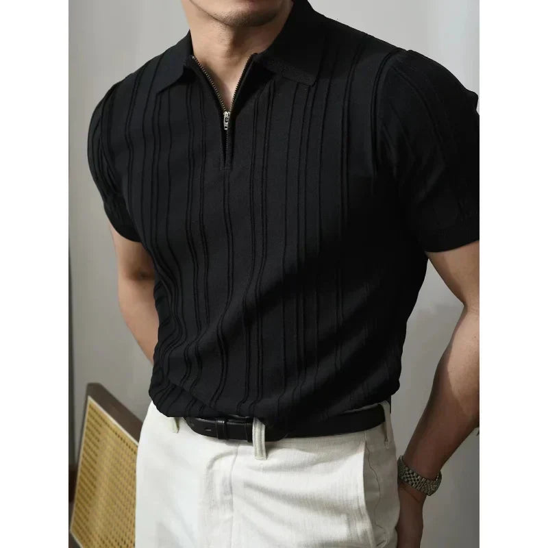 Slim Fit Men's Polo Shirt with Zip – Fabrizio-Black-S-The Livary
