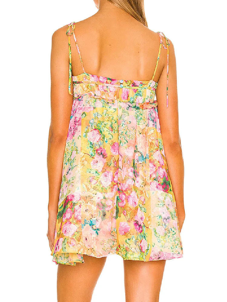 Backless Bohemian Mini Dress with Floral Print – Juliette-S-The Livary