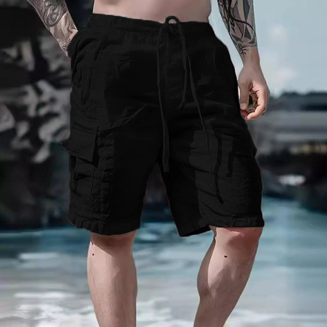 Airy men's linen shorts with wide legs and drawstring – Silas-Black-S-The Livary