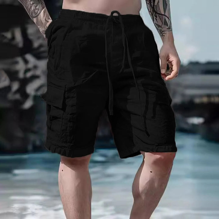 Airy men's linen shorts with wide legs and drawstring – Silas-Black-S-The Livary