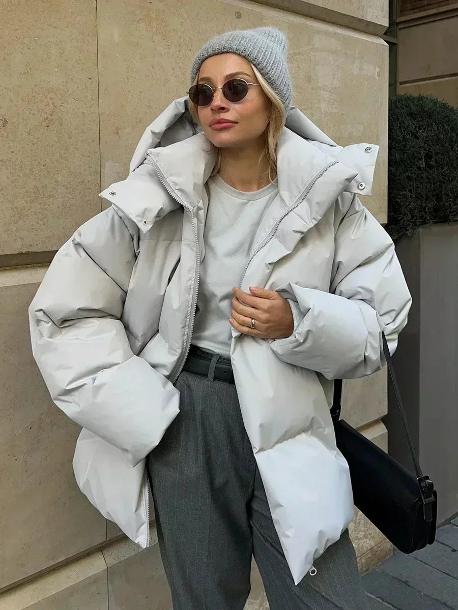 Quilted Winter Coat for Women - Elyssa-Light grey-S-The Livary