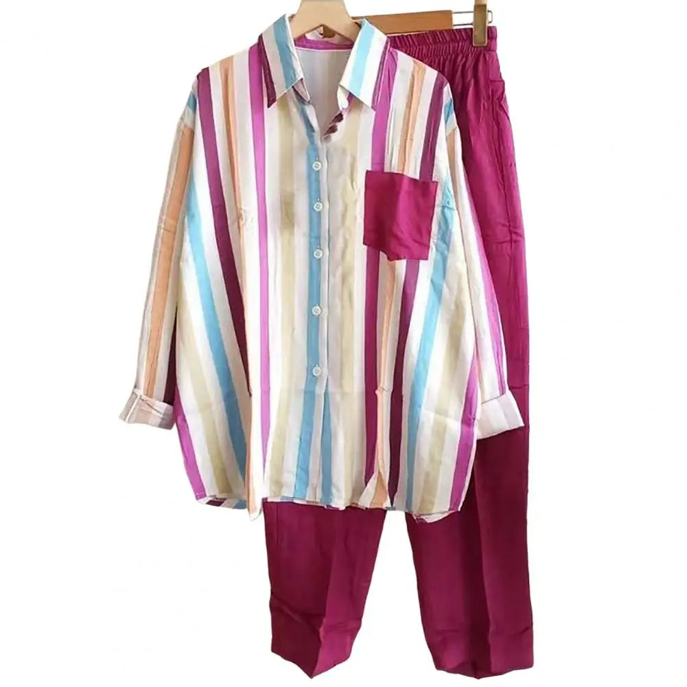 Two-piece summer set made of linen Loose shirt & Wide trousers - Zayenne-Rose pink-S-The Livary