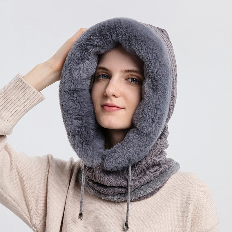 3-in-1 Winter Scarf and Hat for Women - Isabella-Black-The Livary