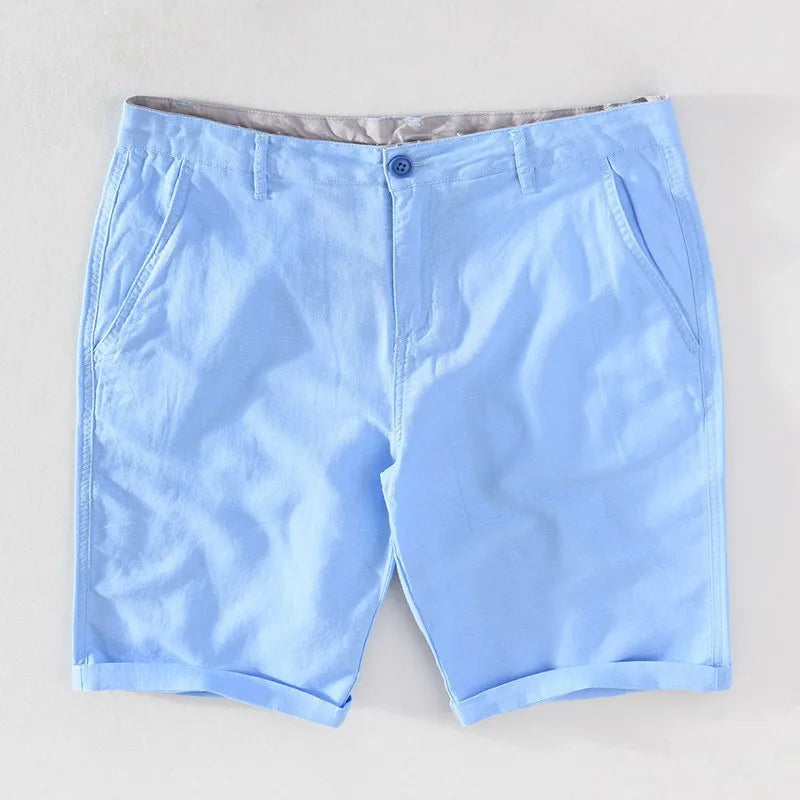 Men's linen-cotton summer shorts with button closure - Sandro-Light blue-S-The Livary