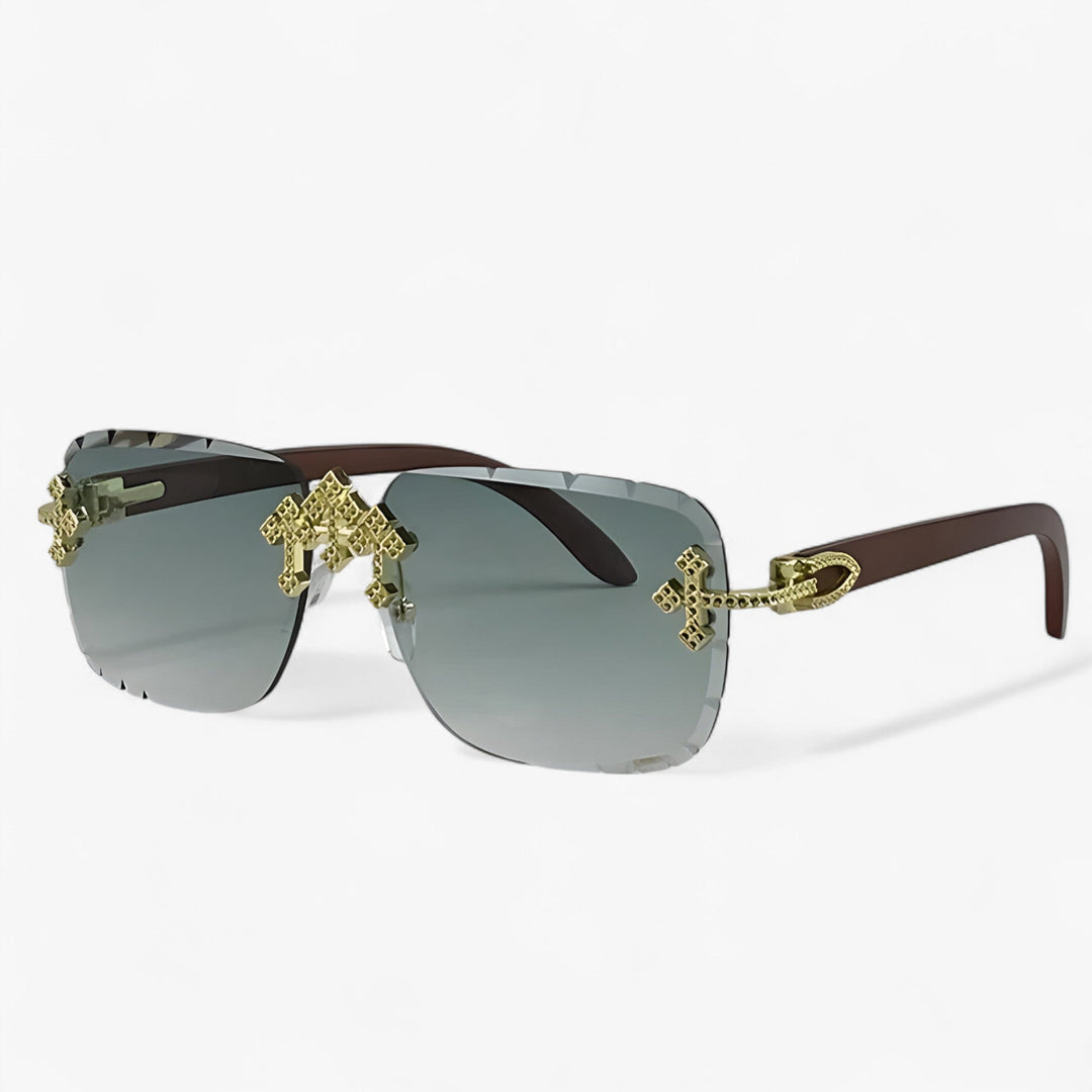 Rimless Steampunk sunglasses with metal accents – Nirex-Gray-The Livary