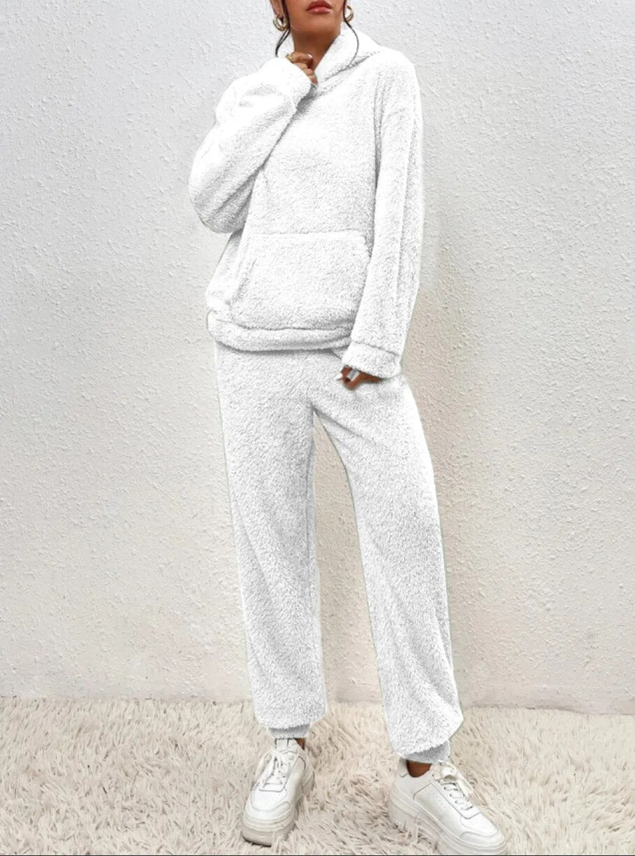 Ultra-Comfortable Teddy Loungewear with Hood - Lana-White-XS-The Livary