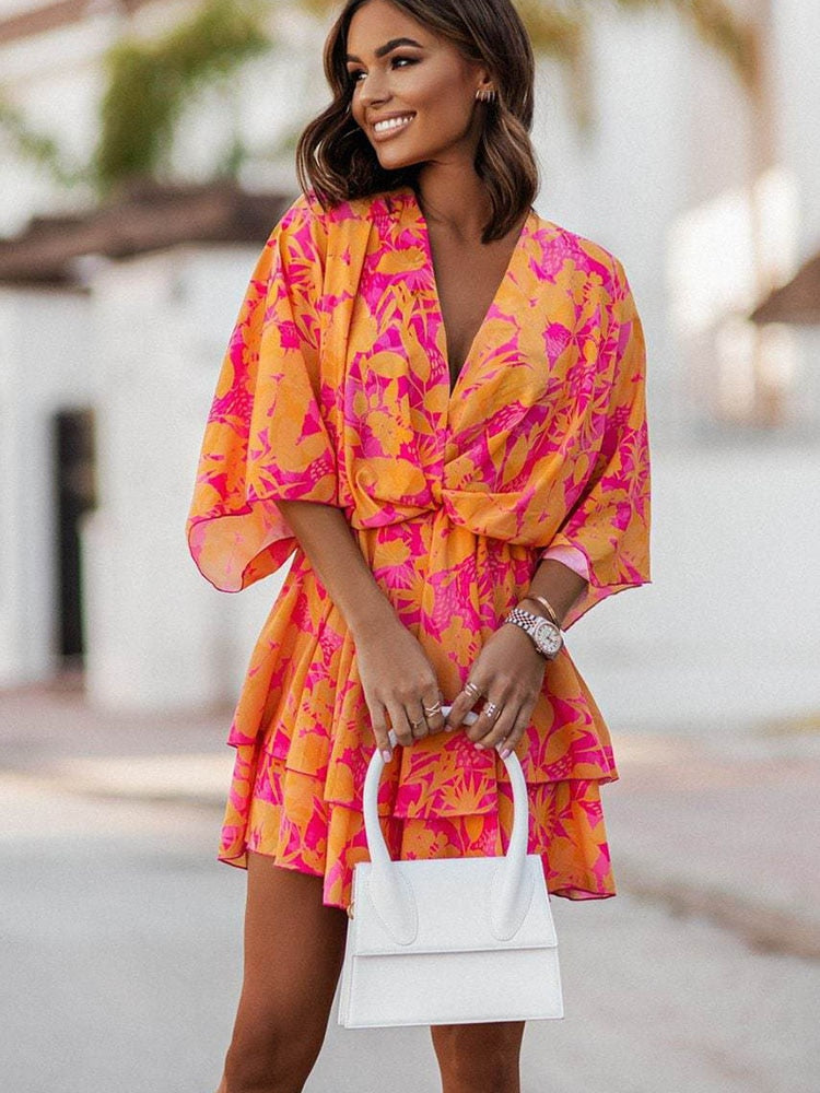 Lightweight Mini Dress - Elara-Orange/Pink-S-The Livary