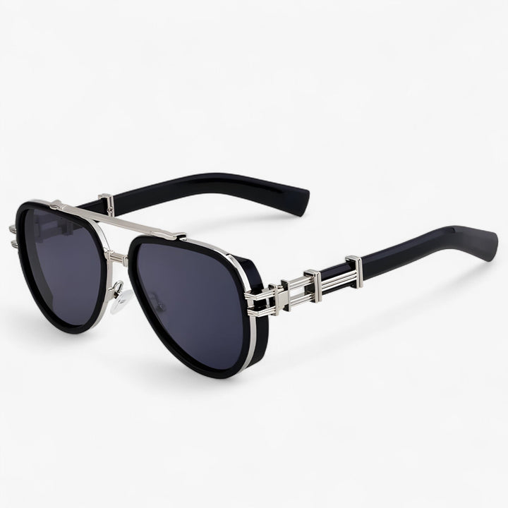 Oversized steampunk sunglasses with polarized lenses – Arclight-Black Silver Grey-The Livary