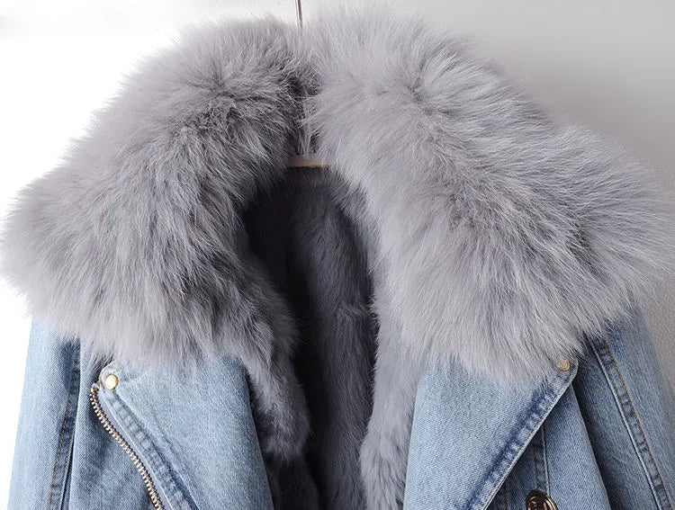 Denim and Faux Fur Elegance Jacket - Stella-Blue-XS-The Livary
