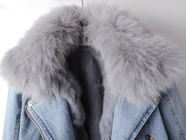 Denim and Faux Fur Elegance Jacket - Stella-Blue-XS-The Livary