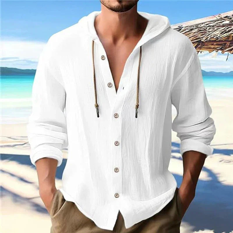 Breathable & Lightweight Linen Hooded Shirt for Men – Malik-White-S-The Livary