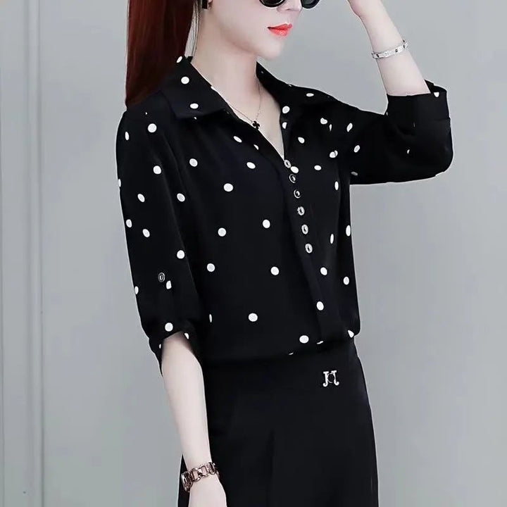 Stylish women's chiffon blouse with buttons & fold-over collar – Fenya-Clear-L-The Livary