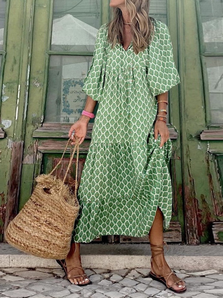 Printed maxi dress with waist band – Aurelia-Light green-S-The Livary