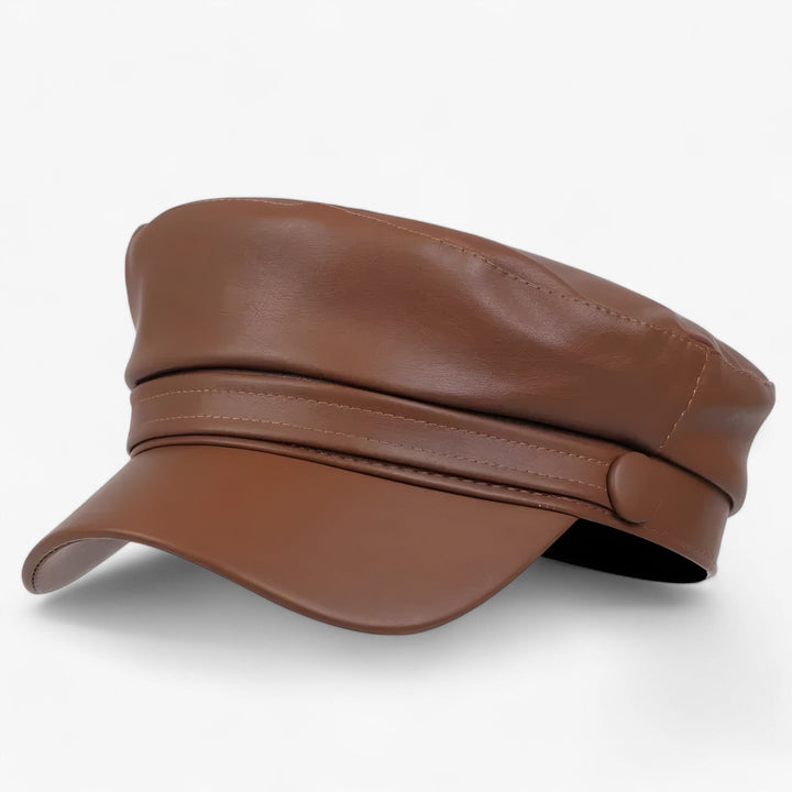 Octagonal women's flat cap made of PU leather – Valence-Khaki-The Livary