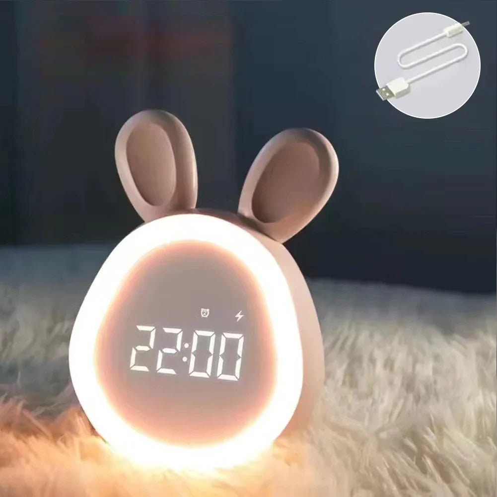 Rabbit-shaped children's alarm clock with LED night light - BunniGlow-Pink-The Livary