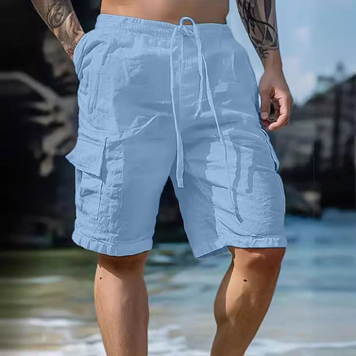Airy men's linen shorts with wide legs and drawstring – Silas-Blue-S-The Livary