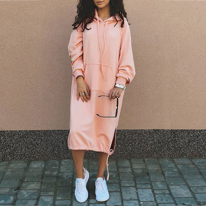 Long Hoodie with European and American Influences - Felina-Pink-S-The Livary