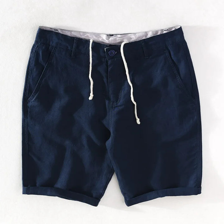 Men's linen-cotton summer shorts with button closure - Sandro-Marine blue-S-The Livary