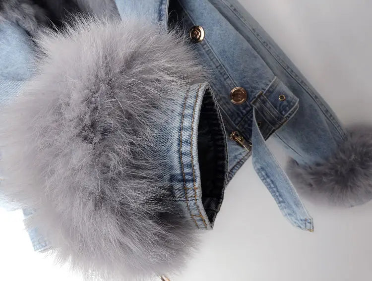 Denim and Faux Fur Elegance Jacket - Stella-Blue-XS-The Livary