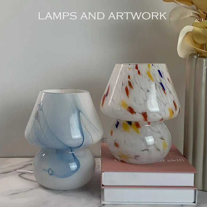Aesthetic Glass Mushroom Lamp - LumiMush-White dot-The Livary