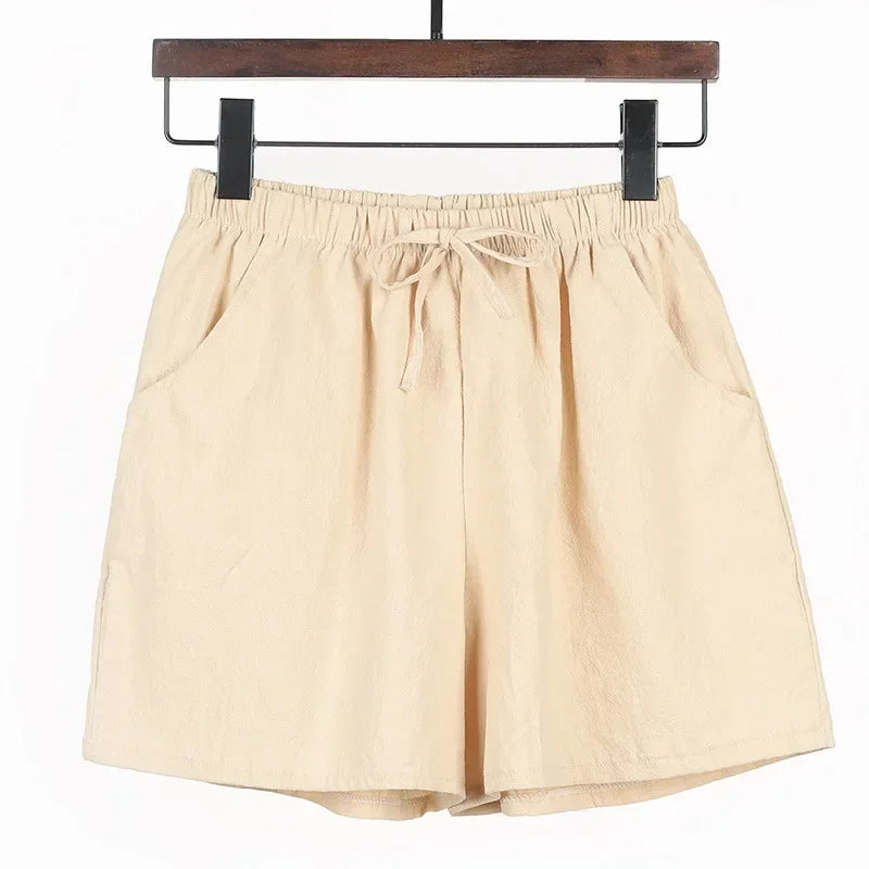Lightweight Women’s Linen Shorts with High Waist and Sporty Fit – Fenja-Khaki-S-The Livary