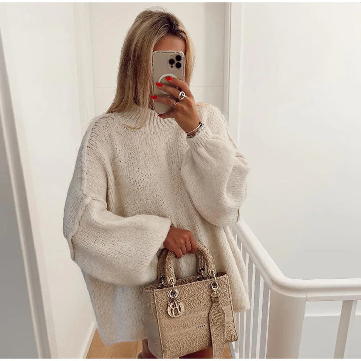Oversized Knitted Women's Sweater - Mia-White-S-The Livary