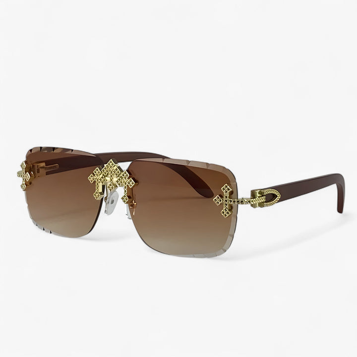 Rimless Steampunk sunglasses with metal accents – Nirex-Brown-The Livary