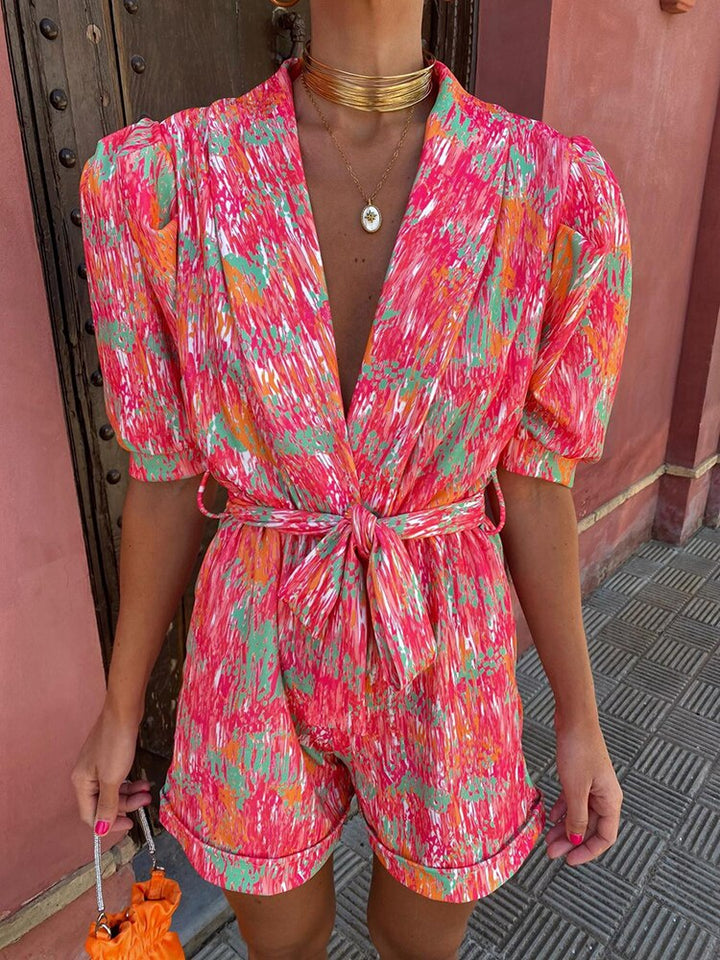 Trendy festival print playsuit with belt – Leona-Purple-S-The Livary